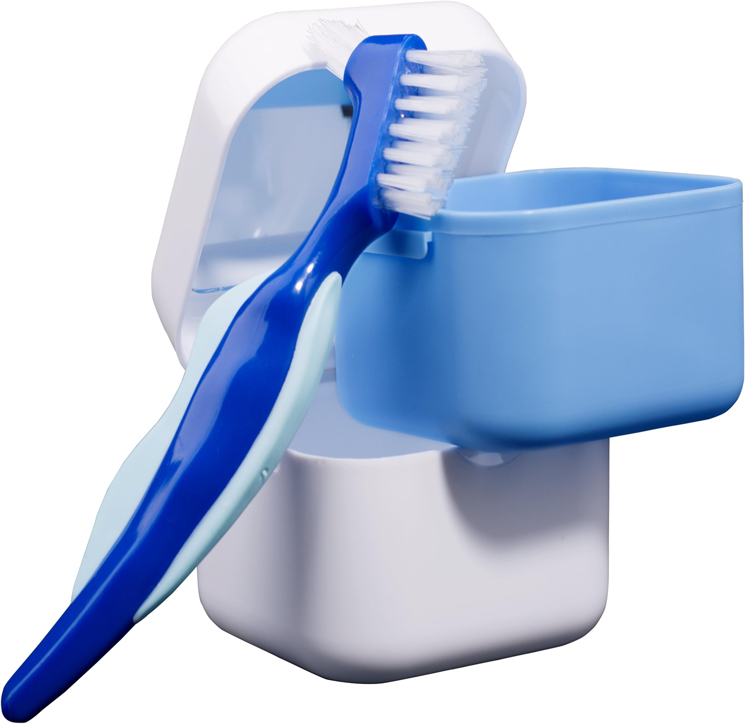 Medokare Denture Case with Basket, Brush and Travel Zip Case, Denture Bath for Soaking False Teeth, Retainer Container Mouth Guard Box, Denture Cup for Night Guard Invisalign Cleaner, Dentures Box