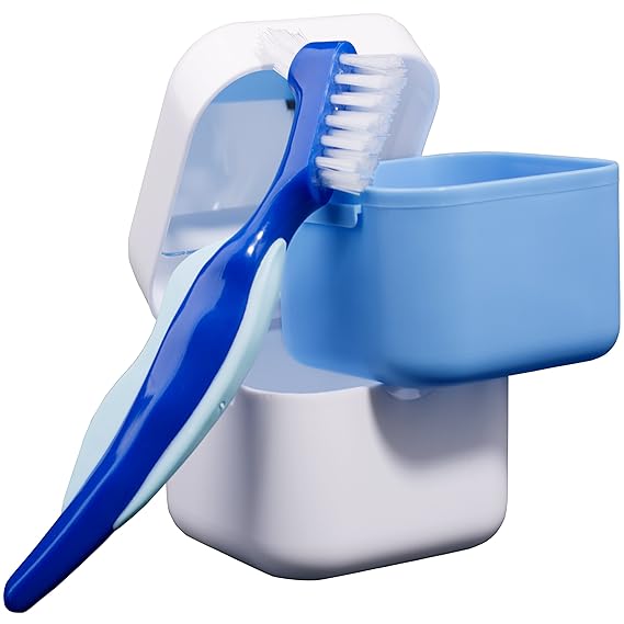 Medokare Denture Case Bundle Kit, Dental Brush and Zip Case, Retainer