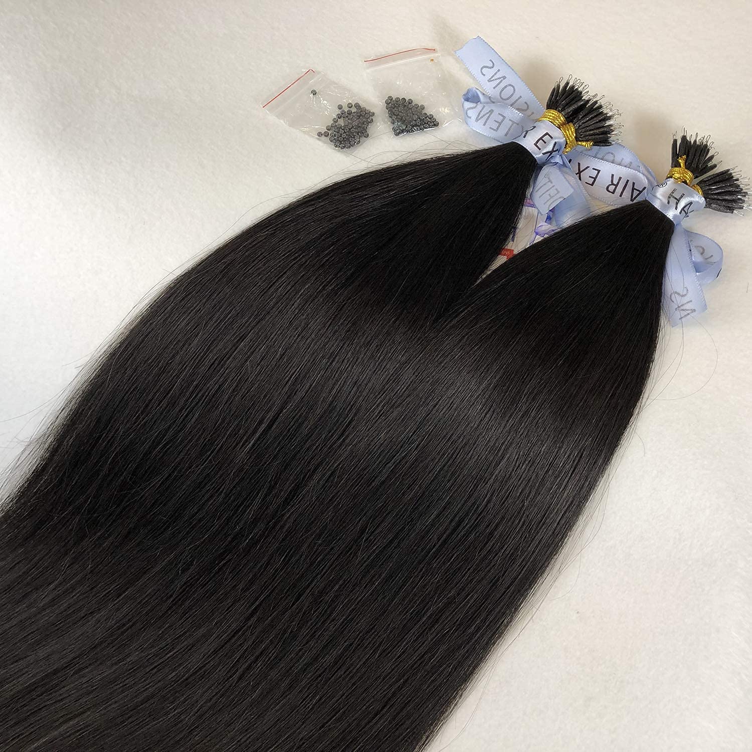 GOOFIT Nano Tip Hair Extensions Nano Beads Human Hair Remy Hair Nano Ring - 1g/s, 50s/pack - (16" #1B Natural Black)