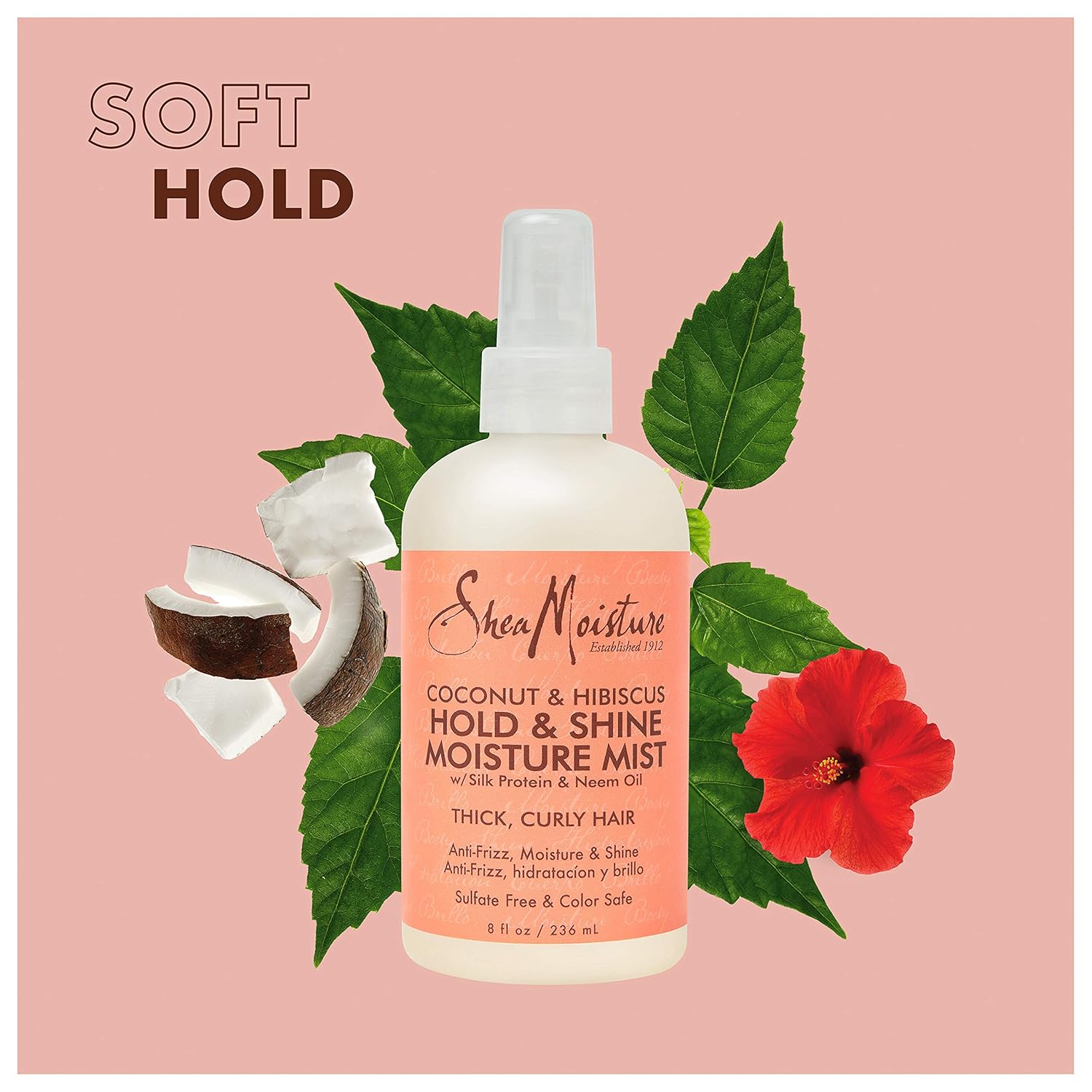 SheaMoisture Hold and Shine Moisture Mist for Thick, Curly Hair Coconut and Hibiscus for Frizz Control 8 fl. oz.: Beauty