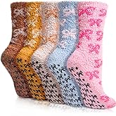 Resiprolty Non Slip Fuzzy Socks for Women Warm Fluffy Socks with Grips Bow Hospital Sock Non Skid Cozy Grippy Sock 5 Pairs