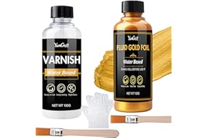 Liquid Gold Leaf Paint, Acrylic Paint Metallic Gold 100ml and Gloss Varnish 100ml, Shiny Rich Gold Liquid Gilding for Art Pai