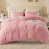 EMME Luxury Fuzzy Duvet Cover Set Twin Size Fluffy Comforter Cover Set Shaggy and Plush Soft Bedding Duvet Covers (Pink, Twin)