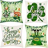 Bonsai Tree St Patricks Day Pillow Covers 18x18, Happy St Patricks Day Decorations - Green Couch Throw Pillow Covers, Leprechaun Irish Shamrocks Hat Gifts Home Decor for Sofa Set of 4
