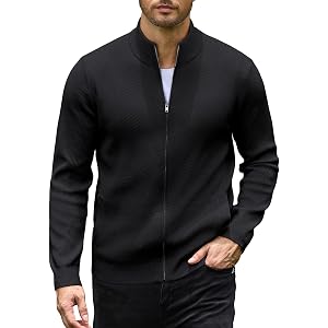 COOFANDY Mens Zip up Sweater Casual Knitted Cardigan Sweater Stand Collar | Textured Knitted, Two Deep Slanted Pockets, 2026