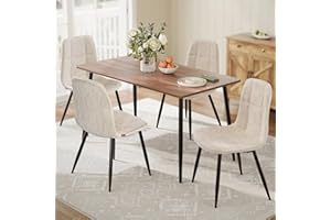 VASAGLE Dining Chairs, Set of 4 Dining Room Chairs, Metal Frame, Adjustable Feet, Easy to Clean, Chenille Fabric, Glacier-Textured Synthetic Leather, for Kitchen, Cream White UKDC188W01