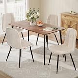 VASAGLE Dining Chairs, Set of 4 Dining Room Chairs, Metal Frame, Adjustable Feet, Easy to Clean, Chenille Fabric, Glacier-Textured Synthetic Leather, for Kitchen, Cream White UKDC188W01