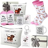 Jingmore 6 Pcs Dachshund Gift Set for Women Weiner Dog Makeup Bag Novelty Crew Socks 11oz Coffee Mug Dachshund Lover Basket Gift Set for Mom Daughter Mother's Day Birthday New Puppy Owners