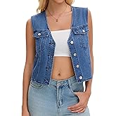 CIMUK Womens Jean Vest Top V Neck Western Button Up Sleeveless Cropped Denim Vests