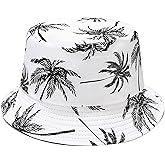 IHAUIUE Coconut Palm Tree Print Bucket Hat Summer Beach Fishing Cap Tropical Packable Reversible Sun Hats for Women, Men