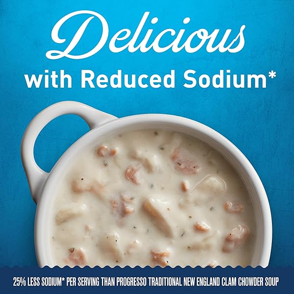 PROGRESSO NEW ENGLAND CLAM CHOWDER, REDUCED SODIUM CANNED SOUP, 18.5 OZ