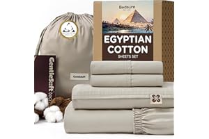 Bedsure 100% Giza Egyptian Cotton Sheets - CEA Certified King Size Bed Set, Sateen Weave, Cool & Silky Soft, 16" Deep Pocket, 700 Thread Count Hotel Collection Cotton Bedding Sheets (Linen, King)