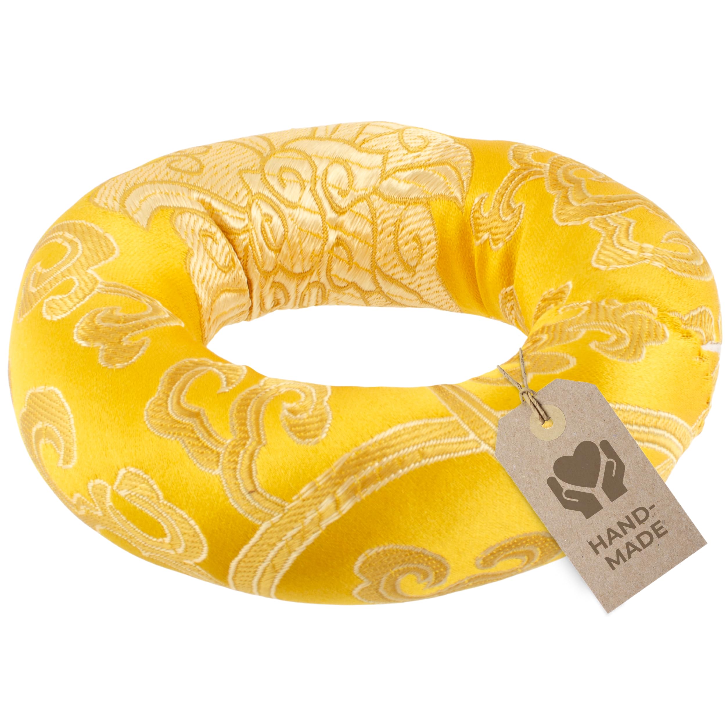 Singing bowl cushion in ring shape for the secure position of your singing bowl (up to Ø 20 cm / 7.9 in) and more sound, traditional craftsmanship, yellow-gold