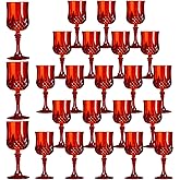 XKXKKE 24 Pcs Red Plastic Wine Glasses, Plastic Water Goblets for Parties, Stemmed Drinking Glasses for Wedding Reception, Grand Event Party Bar Supplies Reusable Drinking Cups