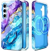 Casetego for Galaxy S25 FE Case,Compatible with MagSafe,[Military Grade Drop Test] Full Body Protection Slim Shockproof Rugged Marble Women Case for Samsung Galaxy S25 FE 6.7 inch,Azure Blue