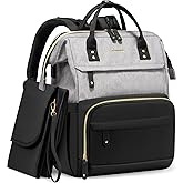 LOVEVOOK Diaper Bag Backpack, Baby Bag with Changing Station, Large Diaper Backpack for Mom Dads, Waterproof Leather Mommy Bag for Boy and Girl, Travel Essential Baby Shower, Black-Grey