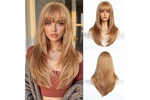 Esmee Long Straight Strawberry Blonde hair Bangs Layered wig for Women Breathable Comfortable Natural Realistic Women Party W
