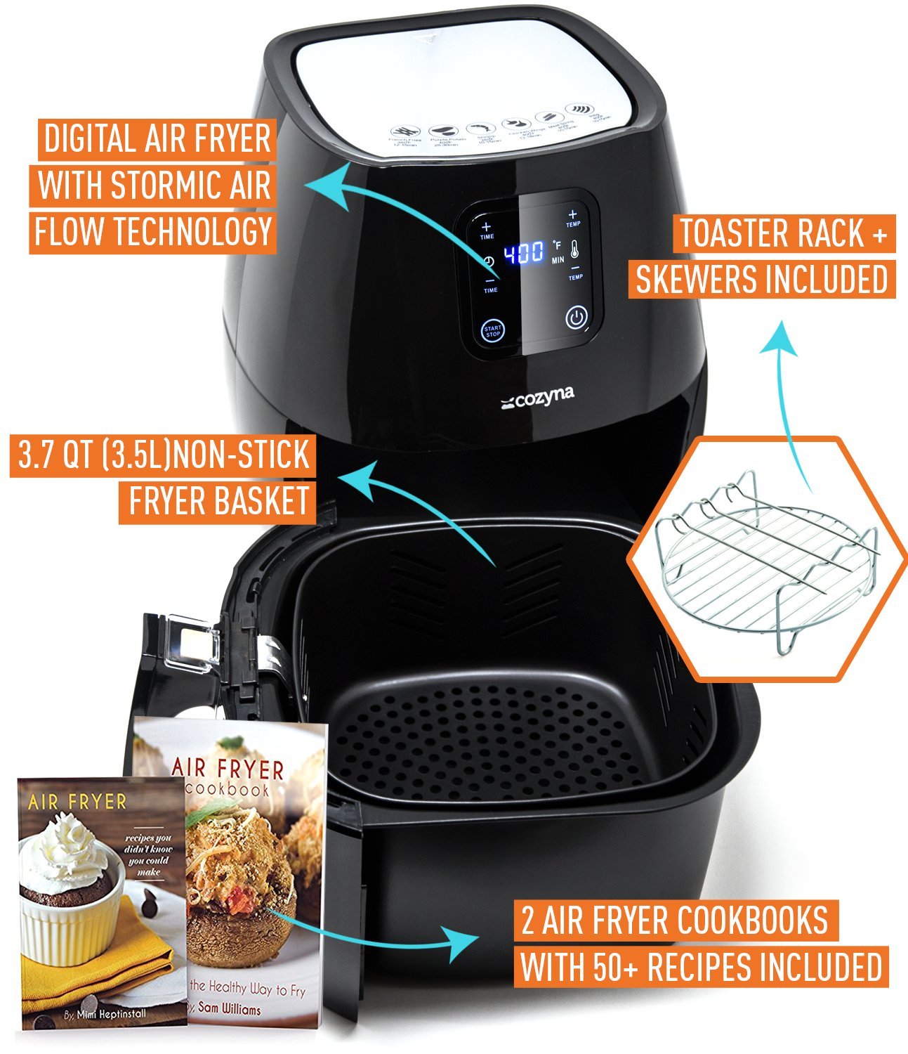 Cozyna SAF32 Digital Air Fryer Touchscreen (3.7QT) with 2 Airfryer