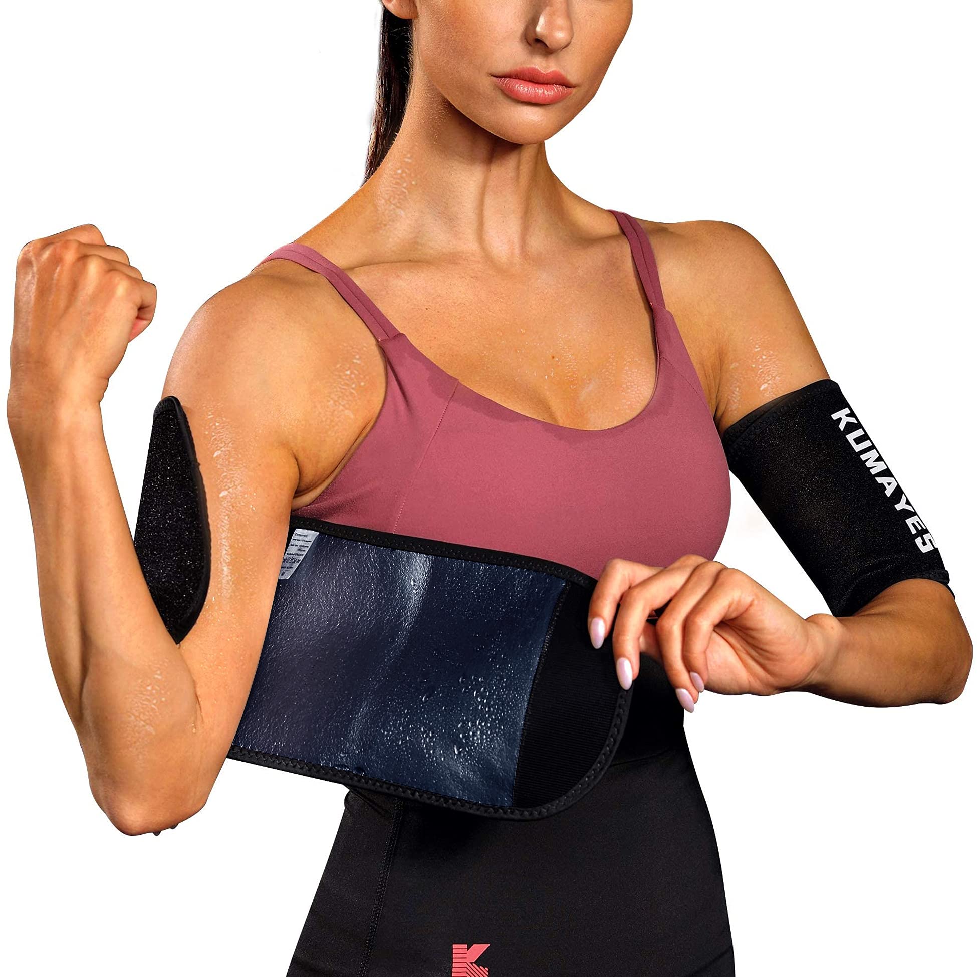 KUMAYES Sweat Arm Bands Trimmer for Women And Men Sauna Arm Slimmer Shaper Compression Sleeves Wraps, Blue, Medium โ image 1
