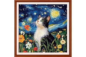 DMCXART Counted Cross Stitch Kits for Adults Needlepoint Kits Unprinted Cross Stitching Embroidery Kit 11CT Cross Stitch Supplies-Starry Night Cat 18x18 inch