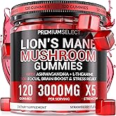 Lions Mane Gummies Sugar Free – 120 Gummies for Clarity & Brain Nutrition Support - Lion's Mane Mushroom 3000mg with Ashwagandha & L-Theanine – Brain & Mood Supplement – Focus, Memory, Calm