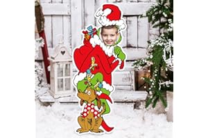 ARSEMICA Christmas Outdoor Decorations, Holiday Yard Sign with Stakes, Cartoon Face in Hole Photo Props Garden Lawn Decorative Signs, Christmas Tree Topper Ornaments Party Decor Supplies