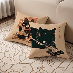 Fuasei Funny Vintage Black Cat Japanese Sushi Ramen