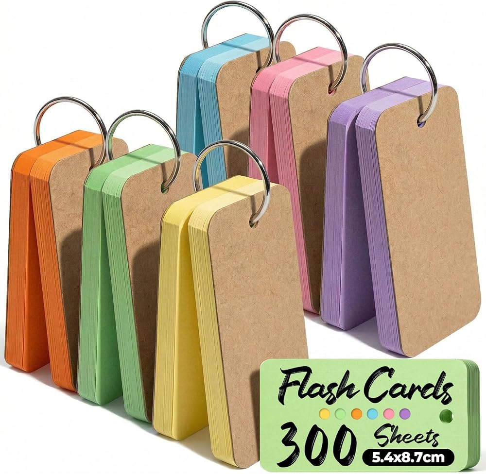 Koogel 6 Pack Flash Cards 300 Sheets 6 Colors Portable Ring Binder Blank Cards