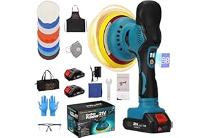 BOKA BAY Cordless Car Buffer Polisher Kit 6 Inch with 21V 2x2000mAh & 9 Pcs Attachments, Car Polisher with 8 Variable Speed 2800-6000RPM, Orbital Polisher for Detailing, Sanding, Scratch Removing