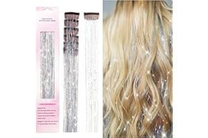 Clip in Hair Tinsel, POROLIR 6Pcs Glitter Fairy Tinsel Hair Extensions 20 Inch Shiny Hair Tinsel Heat Resistant, Sparkly Strands Hair Accessories, Festival Gift for Women Girls Kids (Silver)