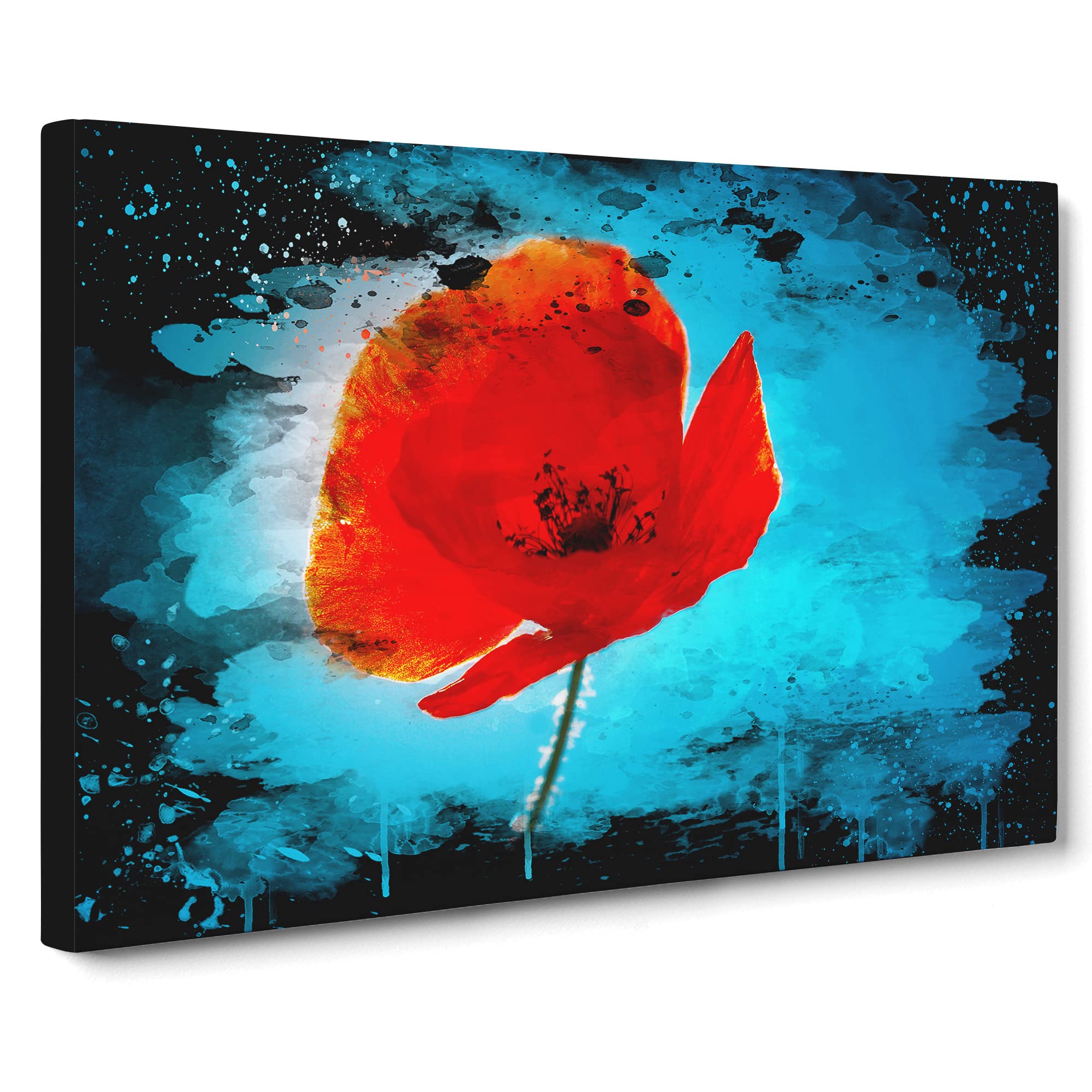 Red PModern OPpy Flower No.1 Modern CB Canvas Print | Gallery Wrapped 30mm Frame Wall Art | 20x14 inches | Ready to Hang | Modern Floral Picture | Living Room Bedroom Lounge Office