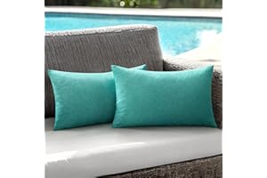 ANRODUO Pack of 2 Turquoise Outdoor Pillow Covers for Patio Furniture Decorative Farmhouse Linen Cushion Sham Outdoor Waterproof Outside Lumbar Pillowcase for Garden Balcony Outdoor Decor 12x20 Inch