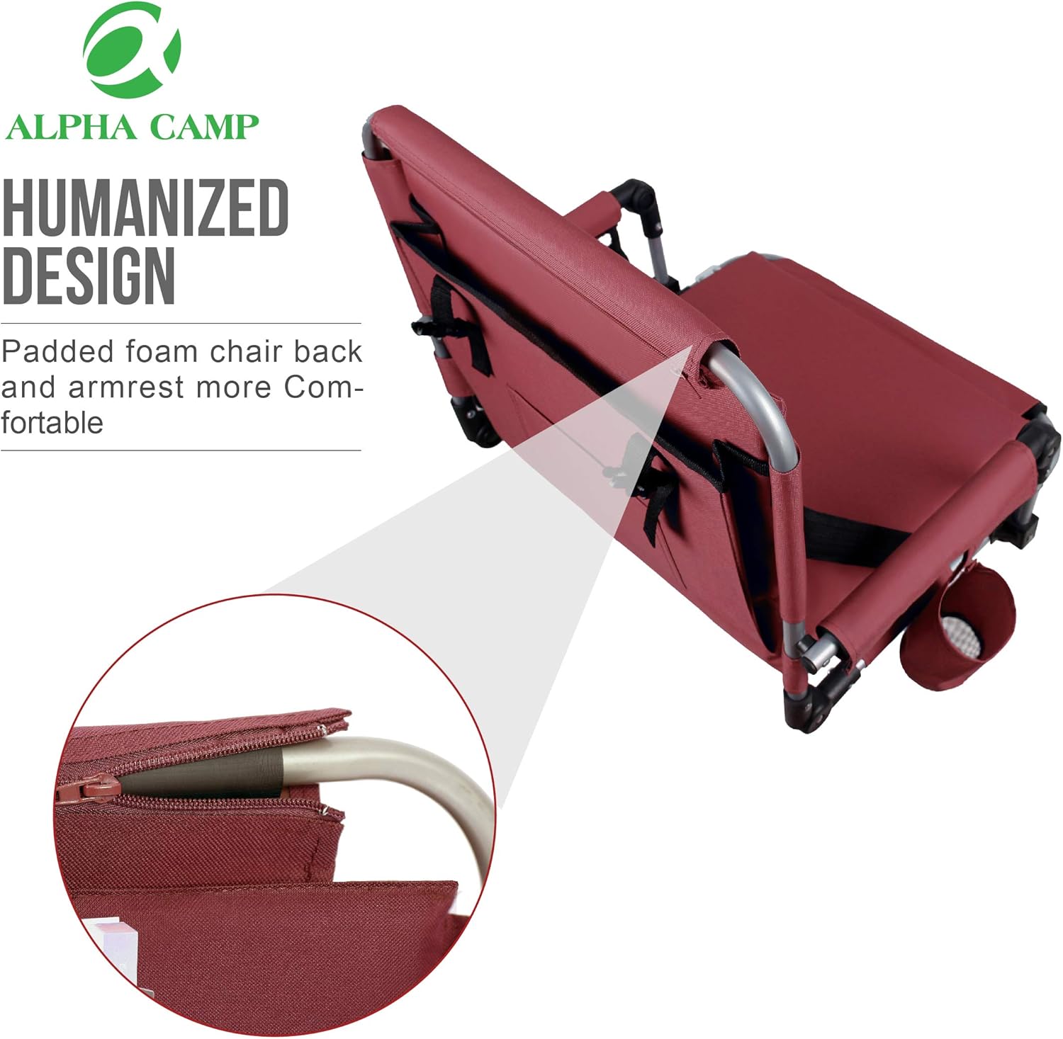 ALPHA CAMP Stadium Seat Padded Chair for Bleachers with Back& Arm Rest, Red : Sports & Outdoors