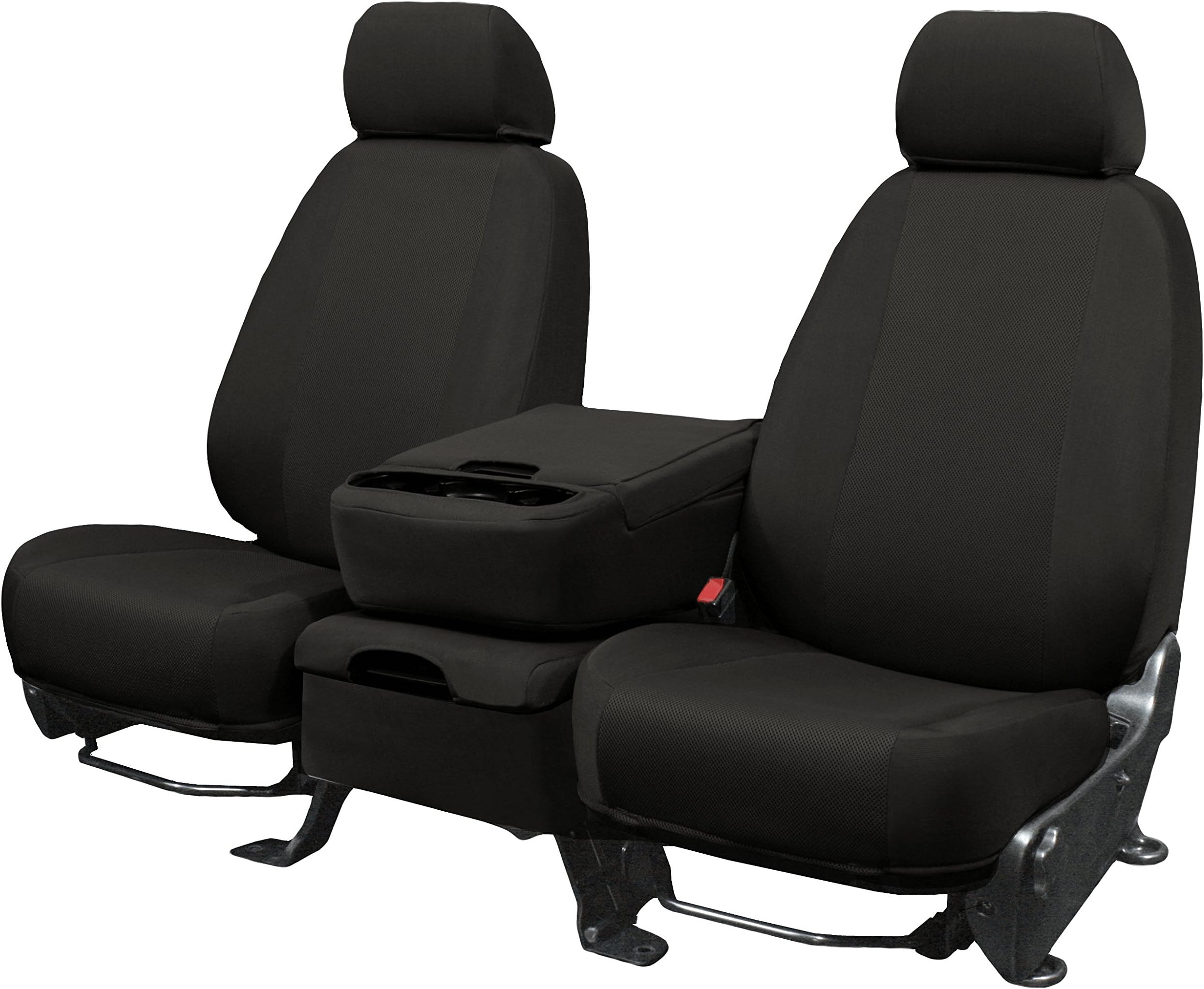 Front Seats: ShearComfort Custom Breathable Mesh Seat Covers for Toyota Tundra (2014-2020) in Black w/Black for 40/20/40 w/Folddown Center Console and 3 Adjustable Headrests