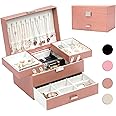 Dajasan Jewelry Organizer Box, Jewelry Box Organizer for Women Girls, 3 Layers Large Jewelry Storage Case for Earring, Rings, Necklaces Bracelets, Watch (Rose Gold)
