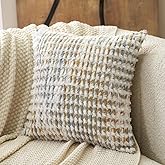 Aeckself Boho Chenille Tufted Pillow Cover 20 x 20 Inch, Decorative Square Throw Pillow Cover Neutral Pillowcase for Couch Bedroom Living Room, Yellow White