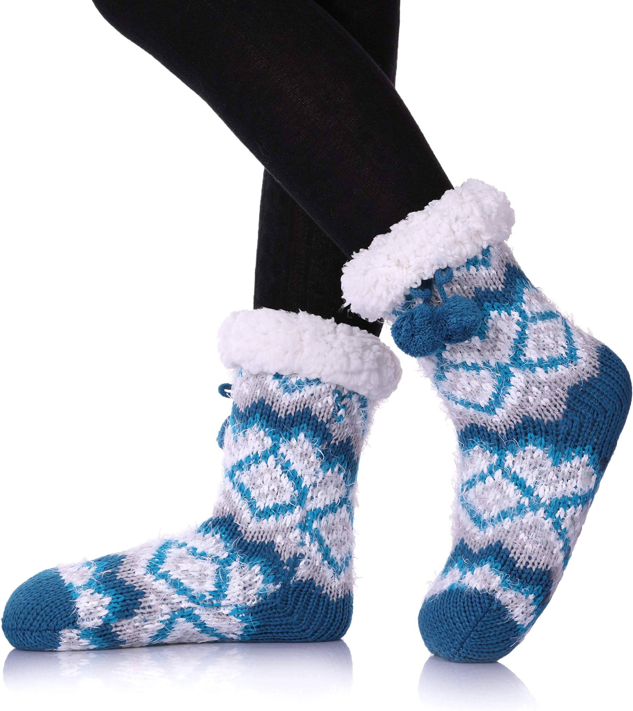 Women's Super Soft Warm Cozy Fuzzy Fleece lined Twist Non-Slip Winter Slipper Socks