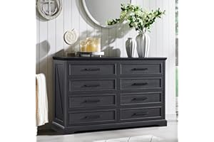 ACCOHOHO Farmhouse 8 Drawers Dresser Chests for Bedroom,52" Wide Wood Rustic Chest of Drawers with Metal Handle,Natural Texture,Drawer Organizer for Bedroom,Living Room,Hallway and Entryway,Black