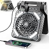 KITWLEMEN Solar Camping Fan with Lantern - Rechargeable Battery Operated Fan, 18H Run Time Max, 4 Speeds, 8H Timer, 90° Adjustable Portable Desk Fan for Hurricane, Power Outage, Outdoor Use