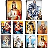 Windyun 8 Pcs Catholic Rosary Pouch 3.5'' x 2.8'' Coin Purse Rosary Holder Beads Bag with Zipper for Prayer Storage(Religious)