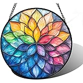 DASTOLL Stained Glass Window Hanging, Colorful Flower Petals Sun Catchers Diamond Glass Panel Hangings Suncatcher Decor for Birthday for Women, Men, Wife, Aunt, and Mom 6.3 in