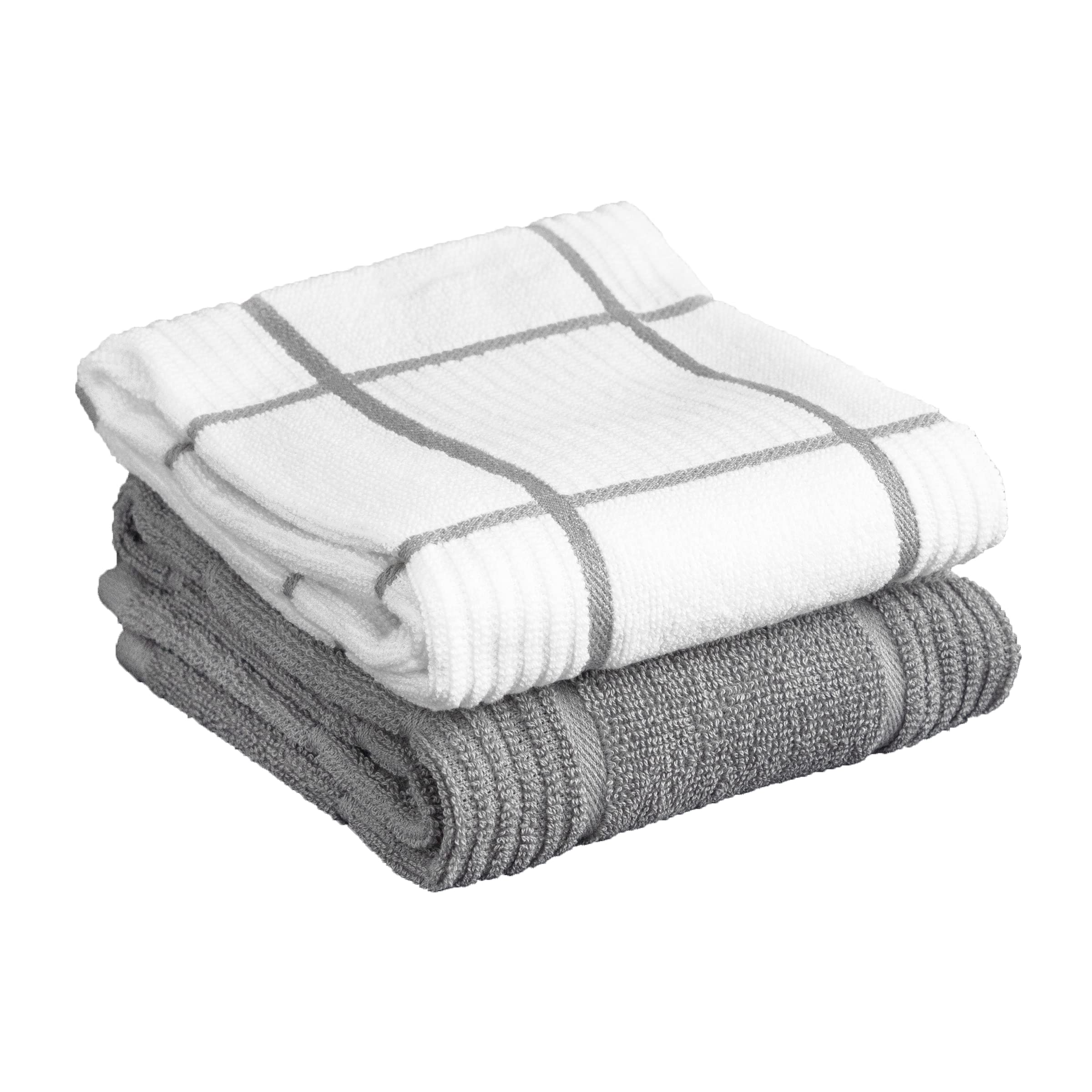 T-Fal Textiles 2-Pack Solid & Check Parquet, Cotton, Gray, Solid/Check-2 Pack