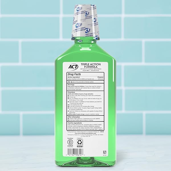 ACT TOTAL CARE ZERO ALCOHOL ANTICAVITY FLUORIDE MOUTHWASH 33.8 FL. OZ. FRESH MINT
