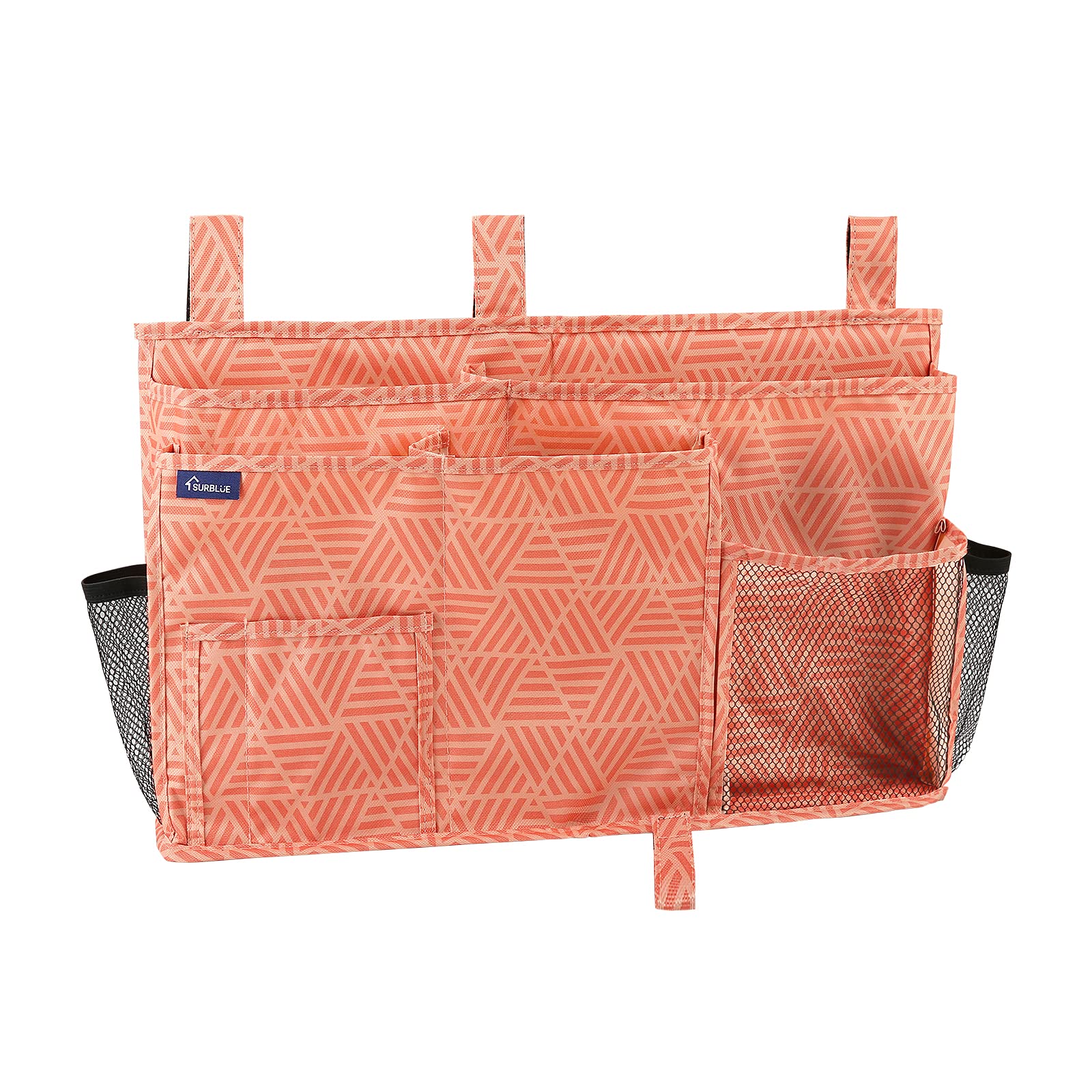 Surblue Bedside Caddy Hanging Organizer Storage Bag Pocket for Bunk, Hospital, College Dorm Rooms, Baby Bed Rails, Camp (8 Pockets), Orange Plaid