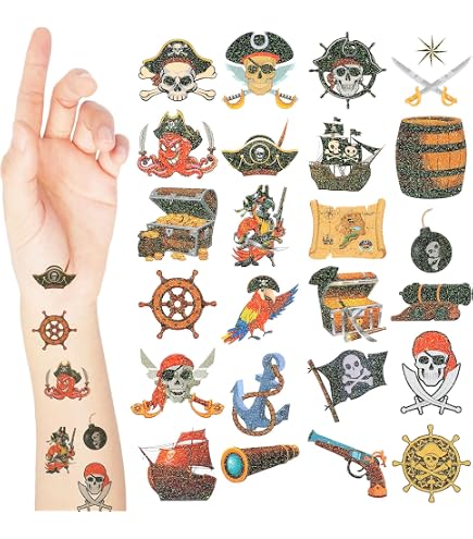 thumbnail image 2 of Pirate Party Temporary Tattoos - 36 Piece Assorted Designs For Kids Costume & Theme Parties 2 of 9