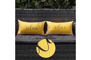 ONWAY Outdoor Waterproof Throw Pillow Covers 12x20 Set of 2 Yellow and White Relax Decorative Pillowcase for Patio Furniture Garden Couch Tent Balcony