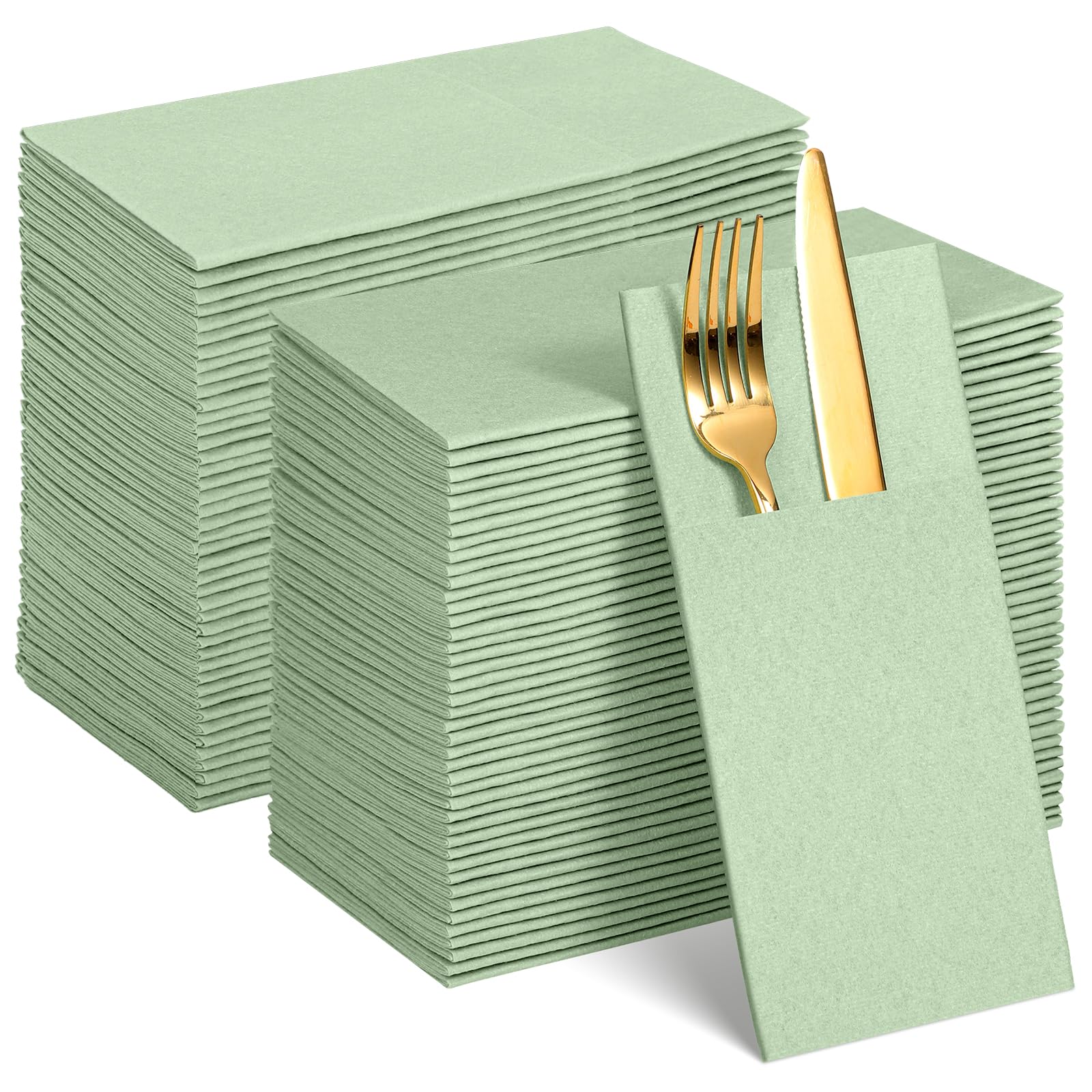 Photo 1 of 120 Pcs Sage Green Linen-Feel Paper Napkins with Built-in Flatware Pocket, Pocket Linen Napkins Prefolded Cloth Like Paper Napkins Bulk for Silverware Easter Wedding Baby Shower Birthday Bridal Party