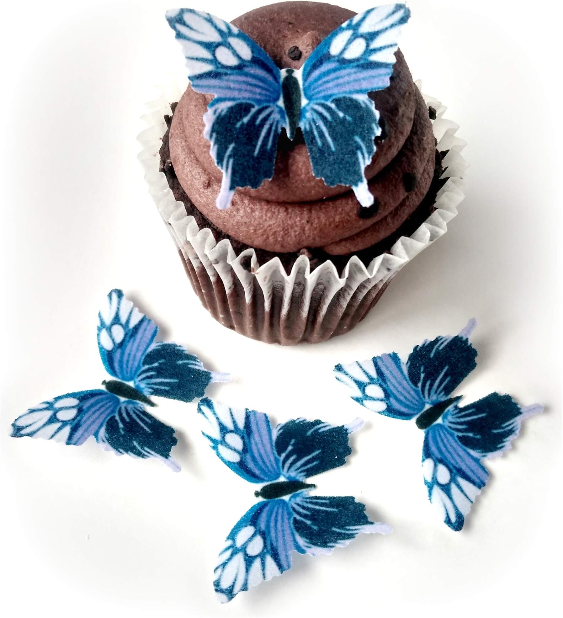 Purple Blue White Wafer Paper Butterflies 1.75 Inch for Decorating Desserts Wedding Cakes Cupcakes Pack of 24