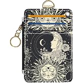 DATOUCAT Slim Wallet Credit Card Holder, Sun and Moon FaceX, RFID Wallet Women Cute Small Front Pocket Wallet With Zipper, PU Leather Thin travel RFID Blocking Card Case ID Window,Ladies Gifts