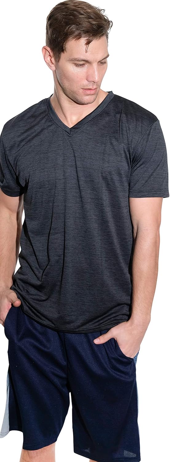 5 Pack: Men’s V-Neck Dry-Fit Moisture Wicking Active Athletic Tech Performance T-Shirt: Clothing